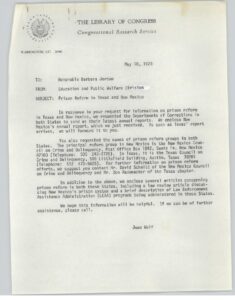 Library of Congress Letter to Rep. Barbara Jordan with Enclosed Annual Reports from the Texas and New Mexico Departments of Corrections (1973)