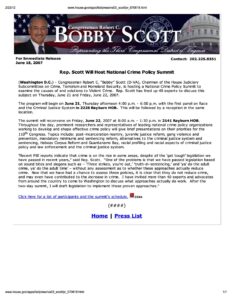 Press Release from Rep. Bobby Scott on the Hosting of the National Crime Policy Summit (2007)