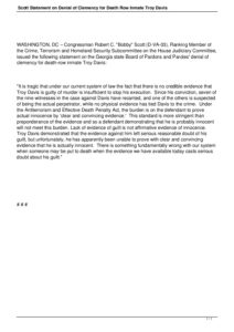 Rep. Robert C. “Bobby” Scott’s Statement on Denial of Clemency for Troy Davis (2011)