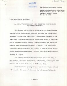 Press Release on the 1972 Black Lawmakers Conference on Prison Reform in New Orleans