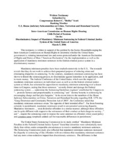 Rep. Robert C. “Bobby” Scott On the Discriminatory Impact of Mandatory Minimum Sentencing in Federal Criminal Justice System (2006)