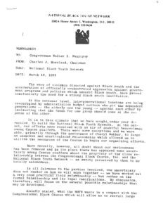 Memorandum from Charles Moreland to Del. Fauntroy on National Black Youth Network and Crime Prevention (1981)