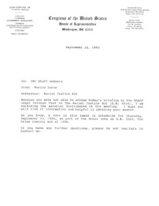 Letter from Monica Cerna, Rep. Conyers’staffer, Regarding NAACP Racial Justice Act Briefing (H.R. 4618) (1990)