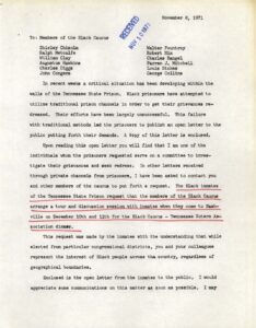 Constituent Letter to CBC Regarding Tennessee State Prison Conditions (1971)