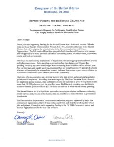 Letter from Rep. Danny K. Davis and Rep. Howard Coble Requesting Support for Second Chance Act (2011)