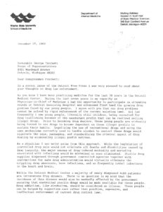 Letter to Rep. George Crockett Supporting the Congressman’s Thoughts on Drug Law Enforcement  (1989)