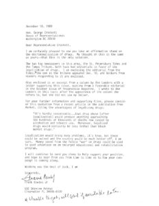Constituent Letter to Rep. George Crockett Regarding Drug Legalization (1989)
