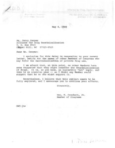 Correspondence between Rep. Crocket and the Alliance for Drug Decriminalization (1990)