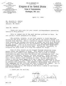 Correspondence between Rep. Crockett and Constituent on America’s Drug Problem (1988)