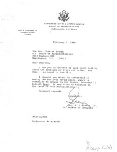 Rep. Crockett Congratulates Rep. Rangel for a Television Interview on Drugs (1990)