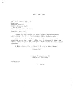 Correspondence between Rep. Crocket and Handgun Control Concerning the Handgun Crime Control Act – H.R. 1442 (1985)