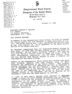Letter from CBC Chairman Dymally to Sen. Kennedy Regarding Racial Justice Act (1988)