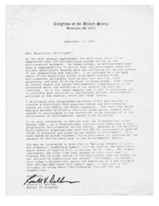 Letter to Environmental Justice Braintrust Participants from Rep. Ronald Dellums (D-CA)