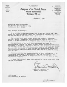 Letter from Rep. George W. Crockett Jr. (D-MI) Regarding Action on the Clean Water Act Reauthorization