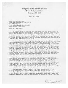 Letter to President George H.W. Bush Urging him to Enact a Clean Air Act Reauthorization Bill