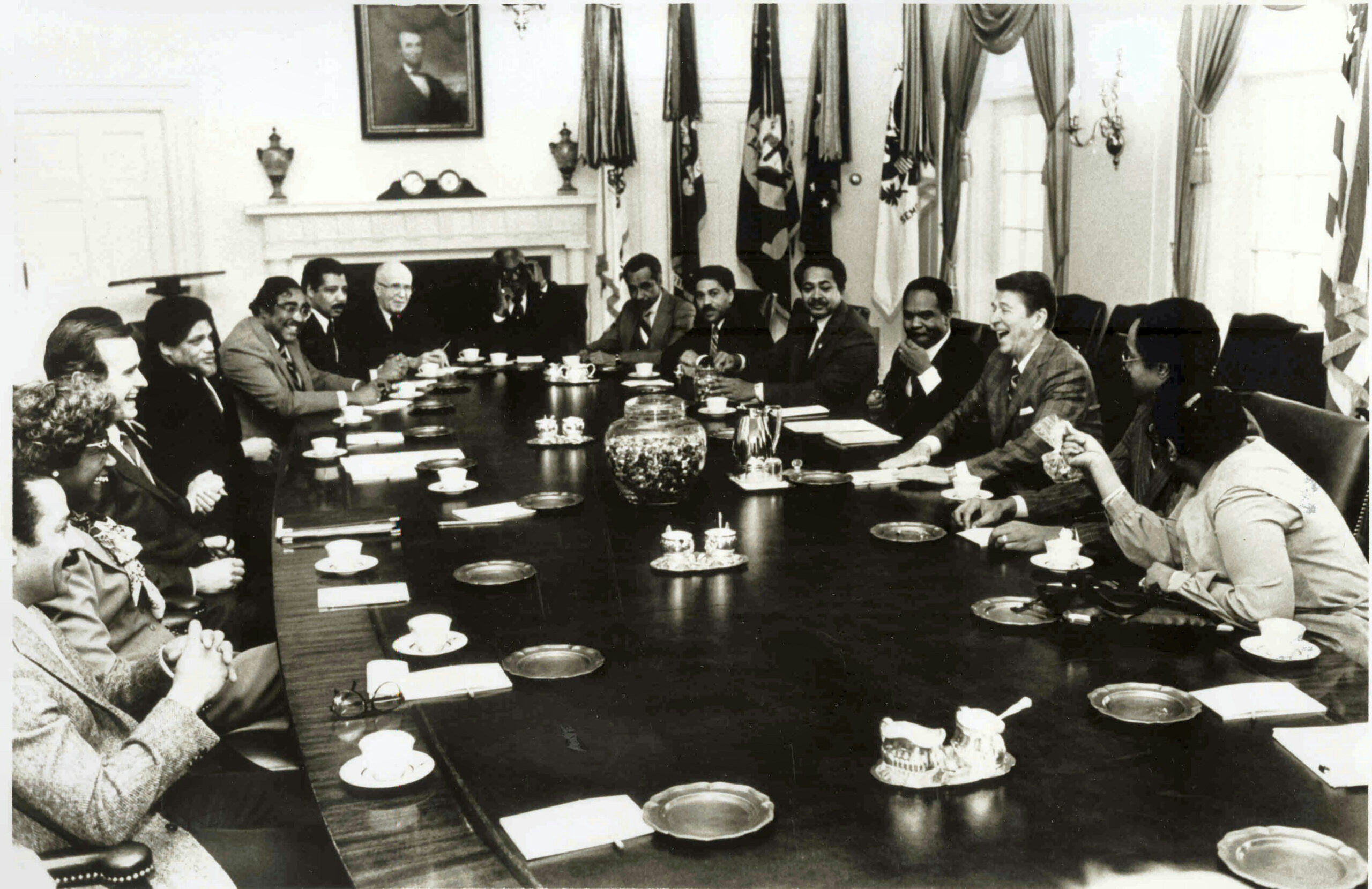 CBC members meet with President Ronald Reagan at the White House