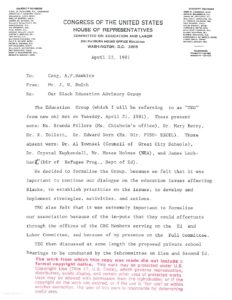 Letter from Mr. J.W. Smith to Rep. Augustus Hawkins Regarding Black Education Advisory Group