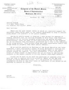 Correspondence between Rep. Augustus Hawkins and Ms. Catrina Pogues  Regarding Federal Support for Public Schools