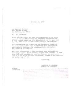 Correspondence between Rep. Augustus Hawkins and Ms. Marilyn Bernard Regarding the Elementary and Secondary Education Act