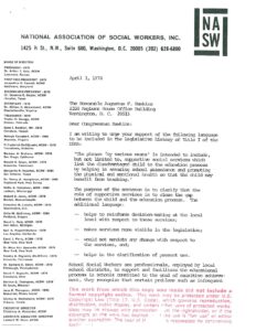 Letter from Chauncey Alexander, Executive Director of the National Association of Social Workers, Inc., to Rep. Augustus Hawkins
