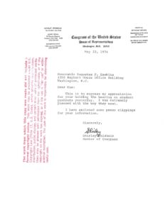 Letter from Rep. Shirley Chisholm to Rep. Augustus Hawkins on Student Pushouts with Attached Press Clippings