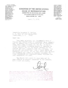 Letter from Rep. Carl Perkins to Rep. Augustus Hawkins Regarding Title I Formula