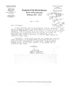 Letter from Rep. Shirley Chisholm Regarding Title IX of the Education Amendments of 1972