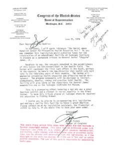 Letter from Rep. Louis Stokes to Rep. Augustus Hawkins Concerning a Health Education Center at Tuskegee Institute