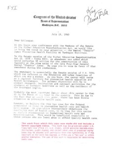 Dear Colleague Letter Signed by Members of the Congressional Black Caucus and other Members of Congress Regarding Higher Education Reauthorization Act and the Daniel “Chappie” James Preventive Health Facility at Tuskegee Institute
