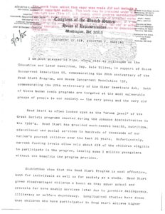 Statement of Rep. Augustus Hawkins on the Head Start Program and Older Americans Act