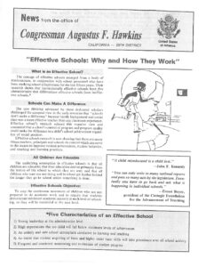 Newsletter from Office of Rep. Augustus Hawkins including Article Titled “Effective Schools: Why and How They Work”