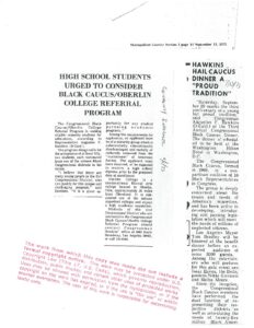 News Clippings on Congressional Black Caucus/Oberlin College Referral Program and Third Annual Congressional Black Caucus Dinner