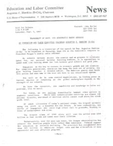 Transcript from Radio Address Given by Education and Labor Committee Chairman Rep. Augustus Hawkins in Response to One of President Reagan’s Weekly Radio Addresses