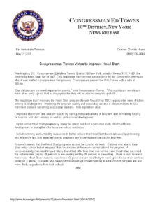 Congressman Towns Votes to Improve Head Start