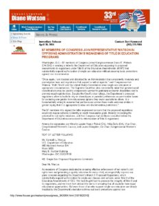57 Members of Congress Join Representative Watson in Opposing Administration’s Weakening of Title IX Education Programs