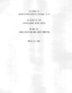 Testimony of Rep. Shirley Chisholm Before the House Education and Labor Committee