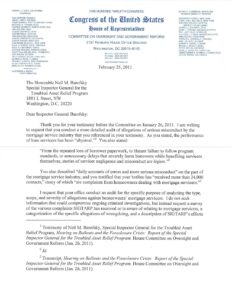 Letter from Rep. Elijah Cummings to Special Inspector General for the Troubled Asset Relief Program requesting audit of alleged misconduct in mortgage service industry (2011)