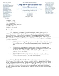 Series of letters from Rep. Elijah Cummings to heads of major mortgage-lending banks regarding House Committee on Oversight and Government Reform investigation into allegations of abuse by mortgage loan servicing companies (2011)