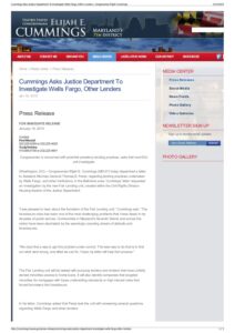 Cummings Asks Justice Department to Investigate Wells Fargo, Other Lenders (2010)