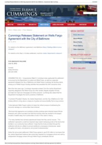 Cummings Releases Statement on Wells Fargo Agreement with the city of Baltimore (2012)