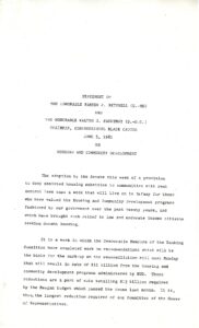 Rep. Parren Mitchell and Del. Walter Fauntroy’s Statement on Housing and Community Development (1981)