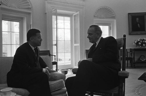 Sen. Edward Brooke and President Lyndon Johnson Meet in the Oval Office