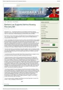 Barbara Lee Supports Katrina Housing Recovery Bill (2007)