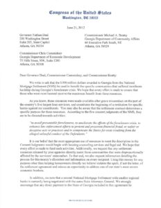 Letter signed by CBC Members from Georgia requesting funds from the National Mortgage Settlement benefit specific communities in the state (2012)