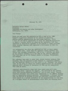 Letter from Sen. Edward Brooke to Hon. George Romney, Secretary of Department of Housing and Urban Development (1972)