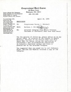 Memorandum on request from Federal Home Loan Bank Board to Congressional Black Caucus (1978)