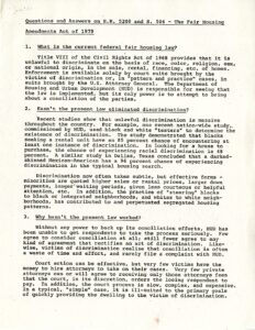 Questions and Answers on H.R. 5200 and S. 506 – The Fair Housing Amendments Act of 1979