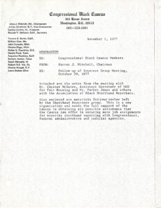 Memorandum to CBC on interest group meeting with Chester McGuire of HUD (1977)