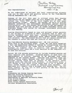 Letter from coalition of housing organizations supporting Fish-Edwards Housing Amendments Act HR 1158 (1988)