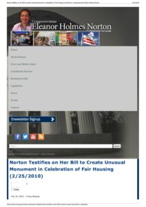 Norton Testifies on her Bill to Create Unusual Monument in Celebration of Fair Housing (2010)
